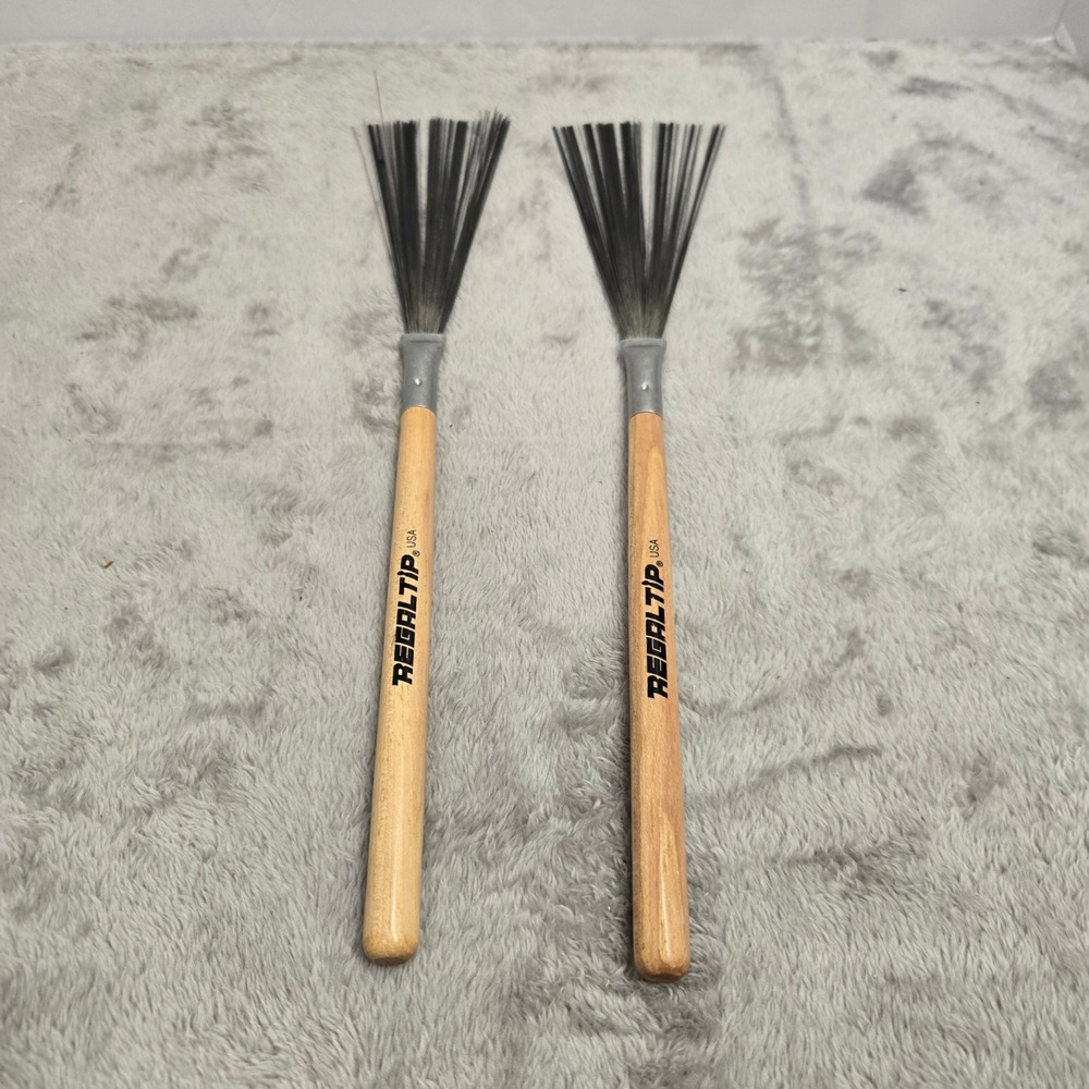Regal Tip USA Wood Handle Fixed Wire Drum Brushes Pair Percussion Jazz